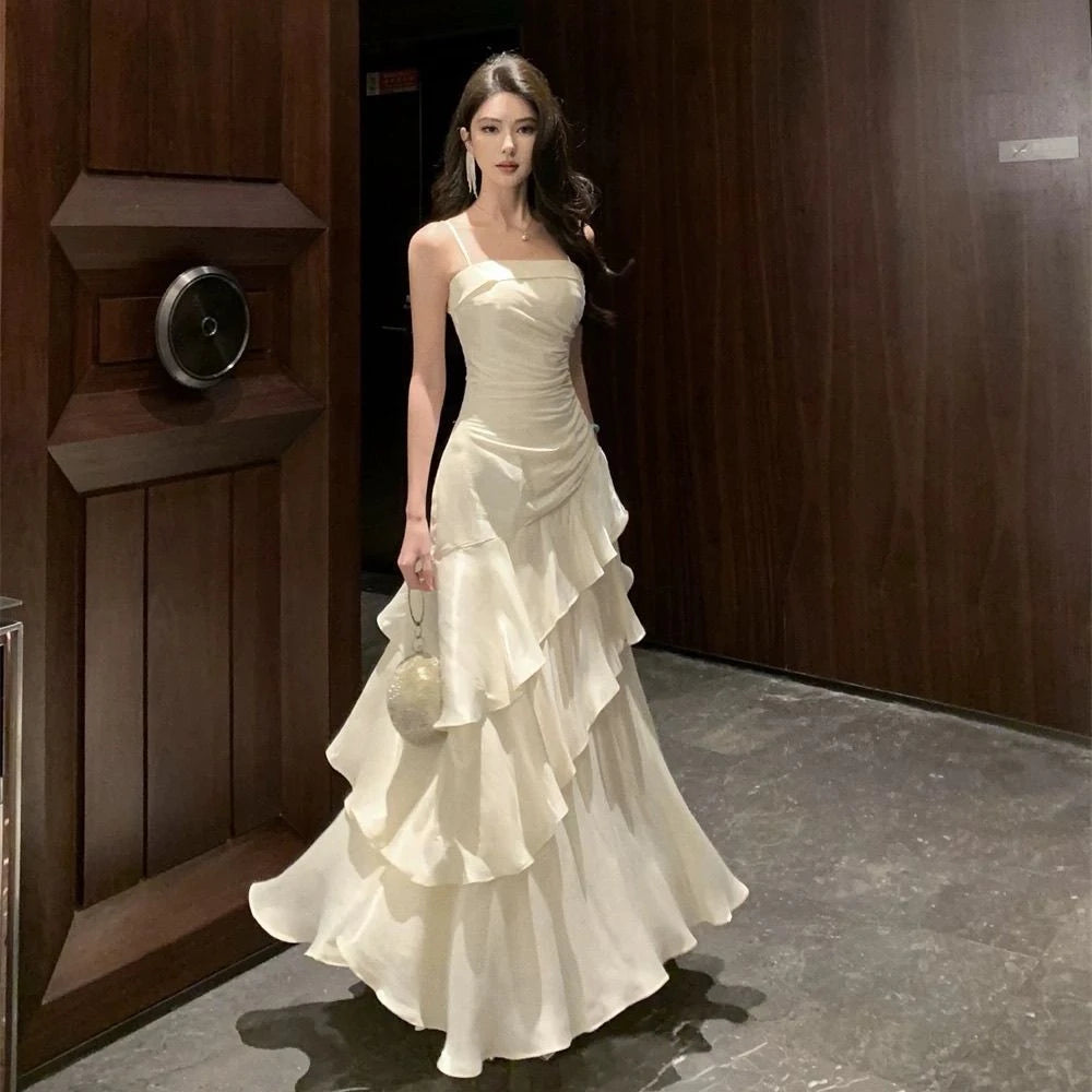 French Summer Slim Dress - Elegant Sleeveless One Shoulder Evening Party Dress