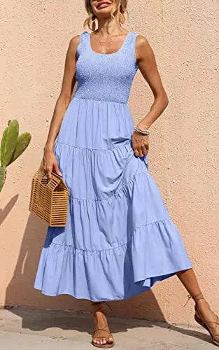 Elegant Sleeveless Summer Long Dress - Solid Colour Elastic Waist Beach Party Dress