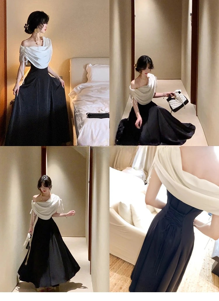 French Summer Slim Dress - Elegant Sleeveless One Shoulder Evening Party Dress