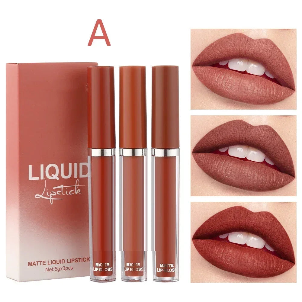 3-Piece Velvet Matte Liquid Lipstick Set - Waterproof Long-Wear