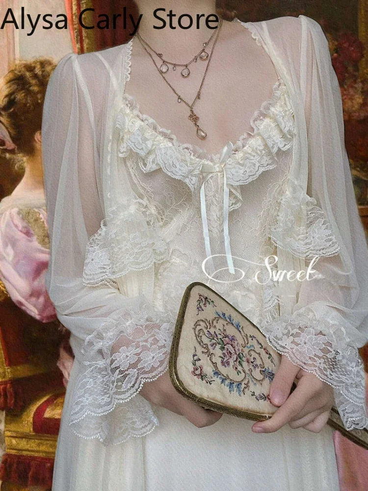 French Vintage Fairy Dress - Lace Chiffon Long Sleeve