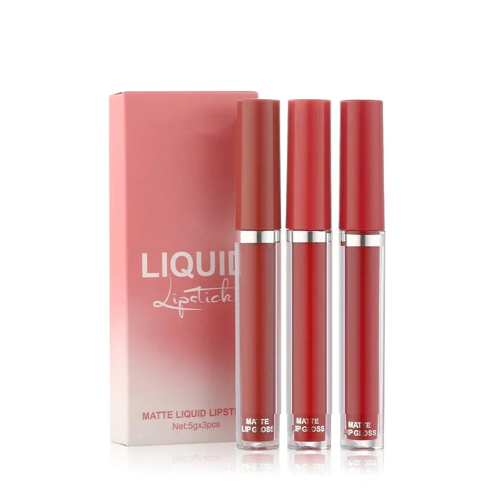 3-Piece Velvet Matte Liquid Lipstick Set - Waterproof Long-Wear