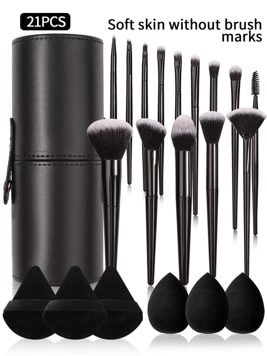 Professional Makeup Brush Set - 21pcs Soft Hair Cosmetic Brushes with Holder