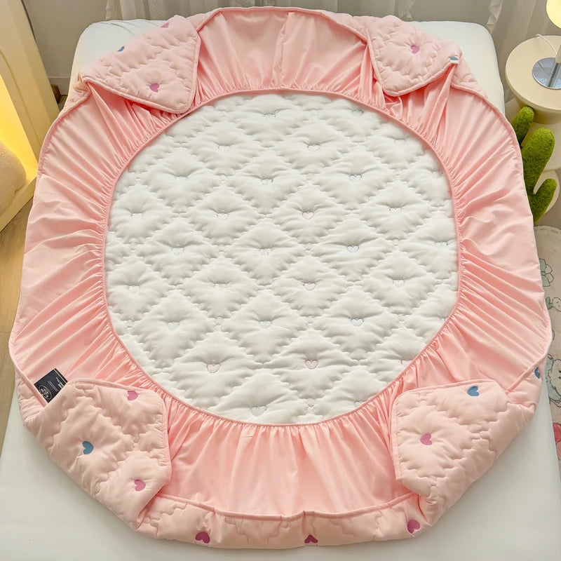 Bonenjoy Bed Cover Embroidered Mattress Cover Quilted Bed Linen Thickened Fitted Sheet Home Bedspread 매트리스커버 (No Pillowcase)