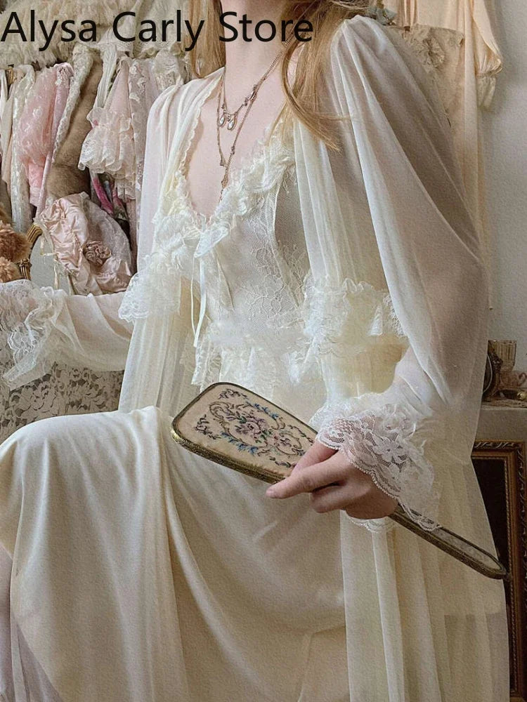 French Vintage Fairy Dress - Lace Chiffon Long Sleeve