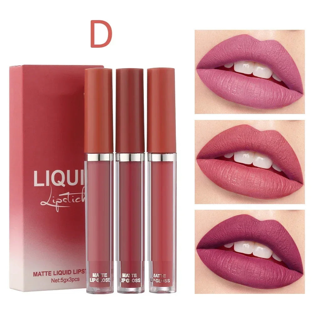 3-Piece Velvet Matte Liquid Lipstick Set - Waterproof Long-Wear
