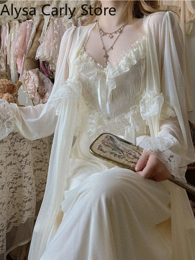 French Vintage Fairy Dress - Lace Chiffon Long Sleeve