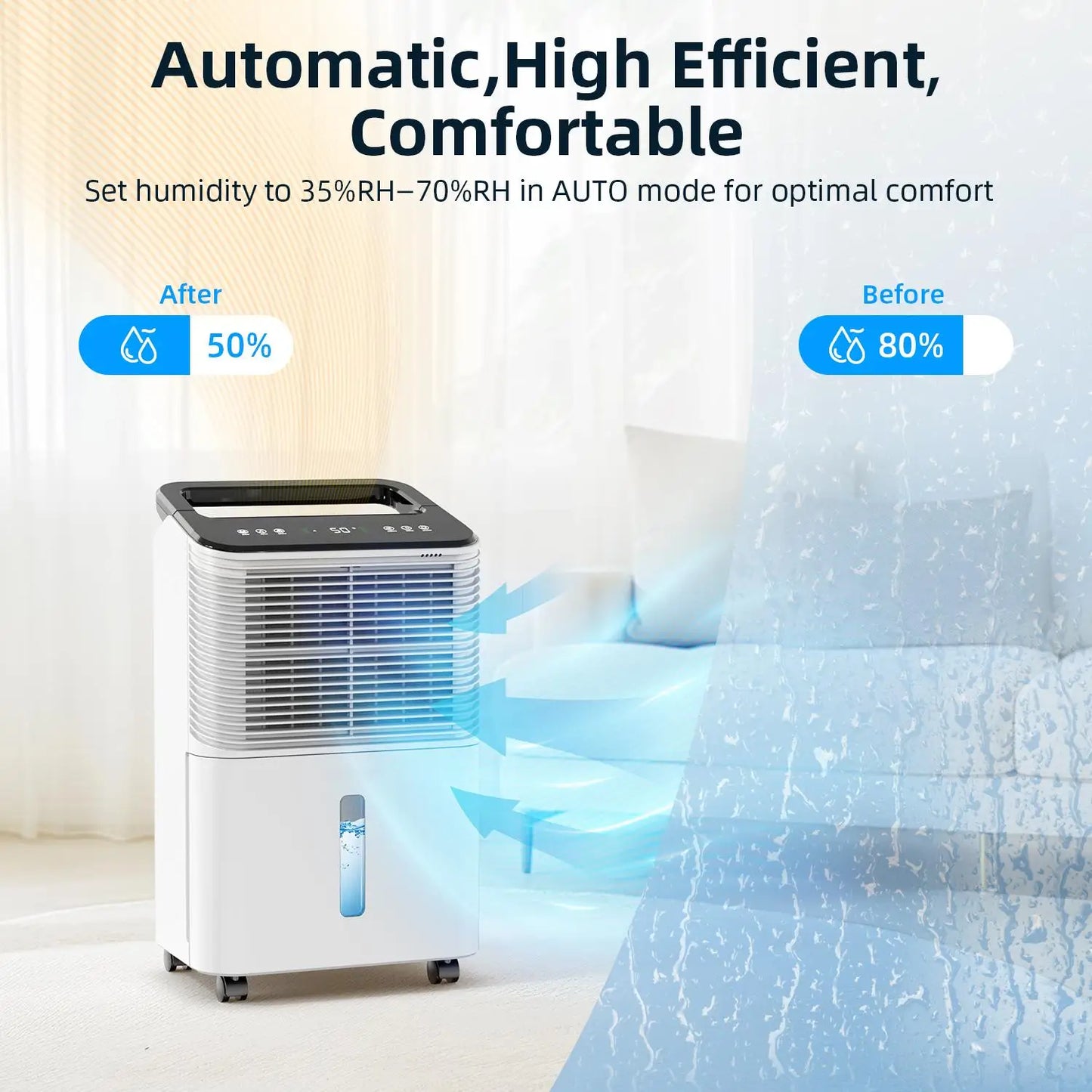 Dehumidifier for Bedroom 16 L/day, Ultra-quiet Electric Intelligent Central Control, Auto Mode, Moisture Display, 24h Timer