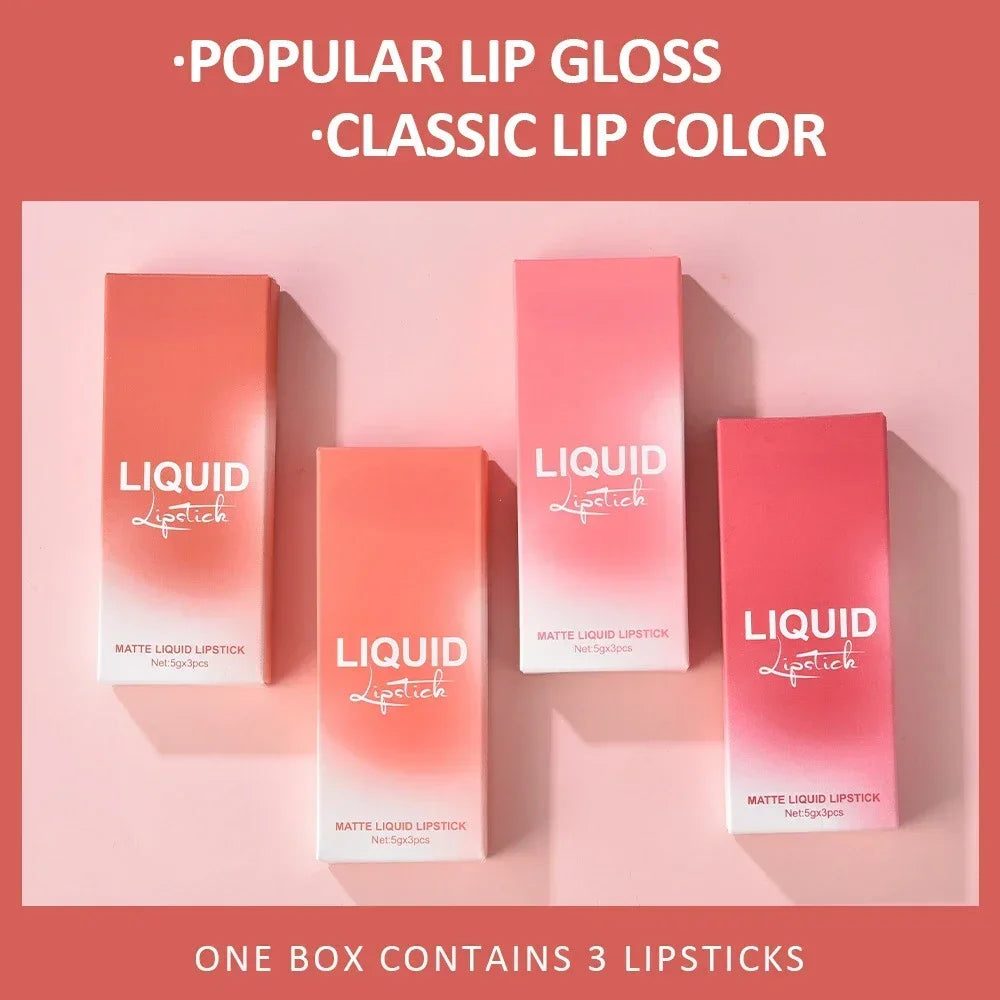 3-Piece Velvet Matte Liquid Lipstick Set - Waterproof Long-Wear