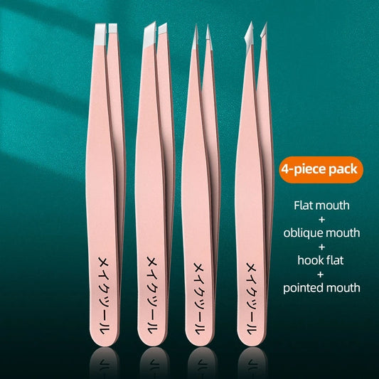 4PCS Precision Stainless Steel Tweezers For Eyebrow Hair Facial Hair Removal Splinter Blackhead Slant Tip Angle Tip Pointed Ti
