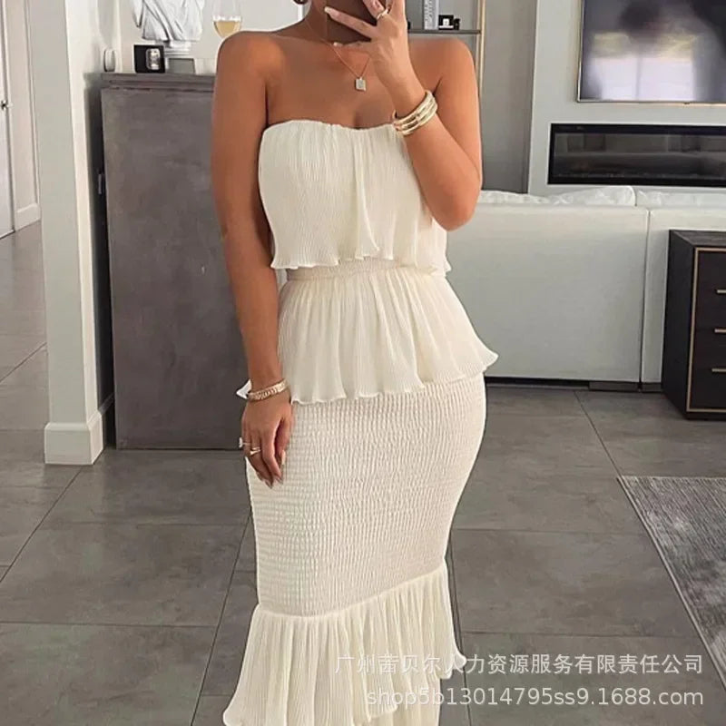 Tube Top Pleated Dress - Summer Ruffled Style