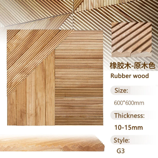 Mosaic Solid Wood Wall Panel 60x60cm - Natural Chinese Style Rubber Wood