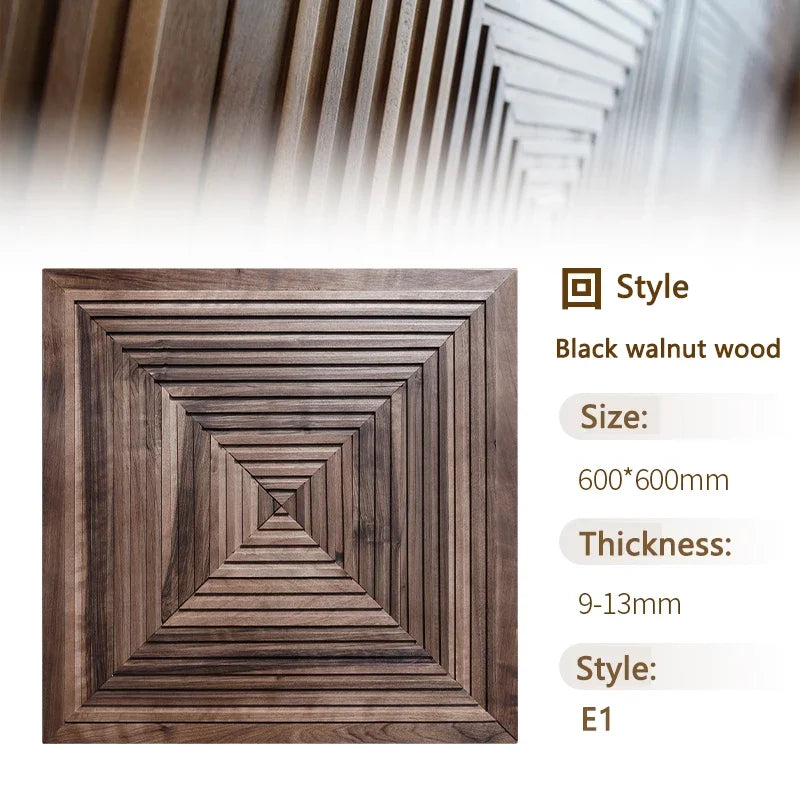 Mosaic Solid Wood Wall Panel 60x60cm - Natural Chinese Style Rubber Wood