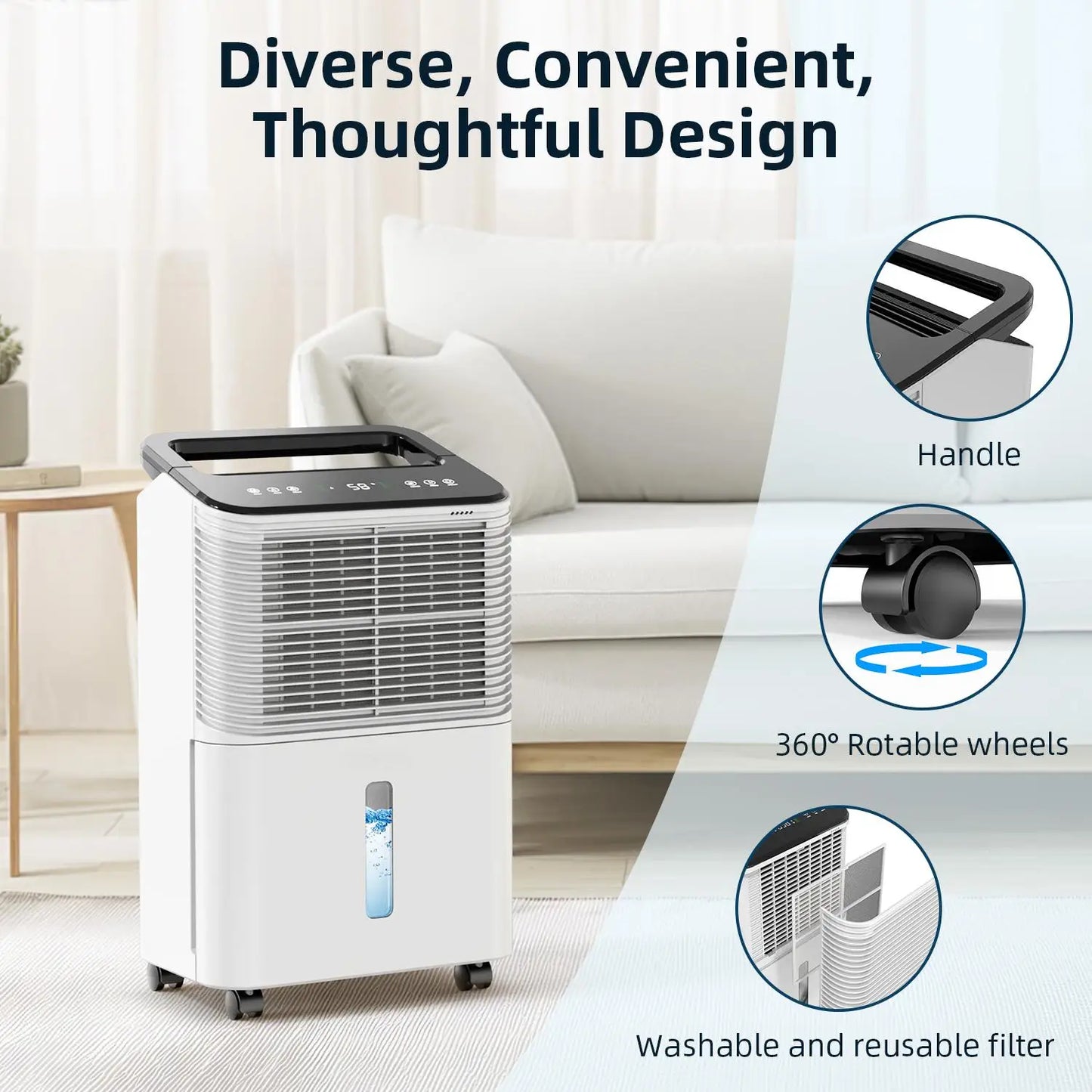 Dehumidifier for Bedroom  16 L/day, Ultra-quiet Electric Intelligent Central Control,  Auto Mode, Moisture Display, 24h Timer