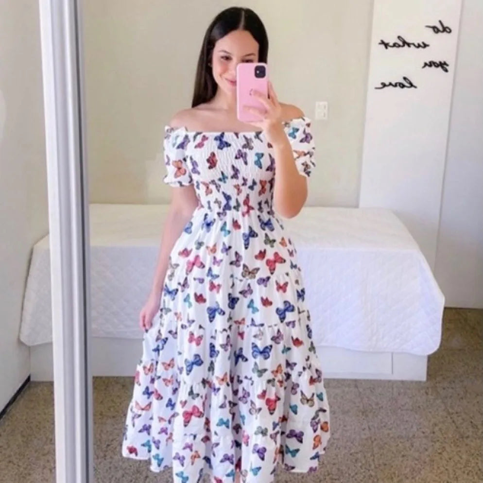 Women's High Waisted Long Dress - Elegant Loose Fit Contrasting Colours Beach Summer Dress