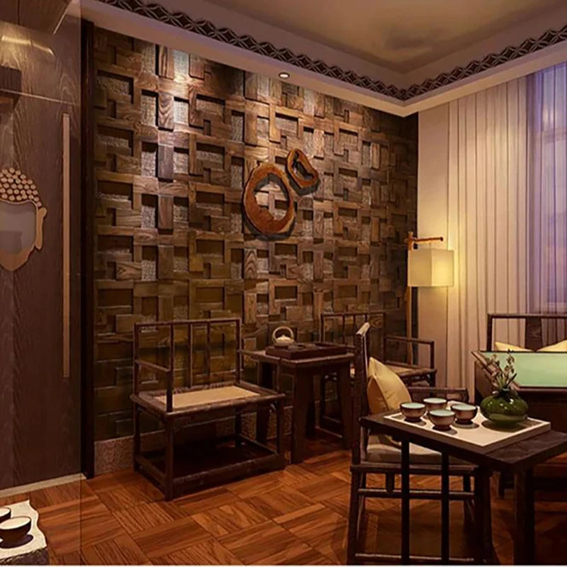 Mosaic Decorative Wall Panels - Rattan Weaving & Ash Wood, Retro Style