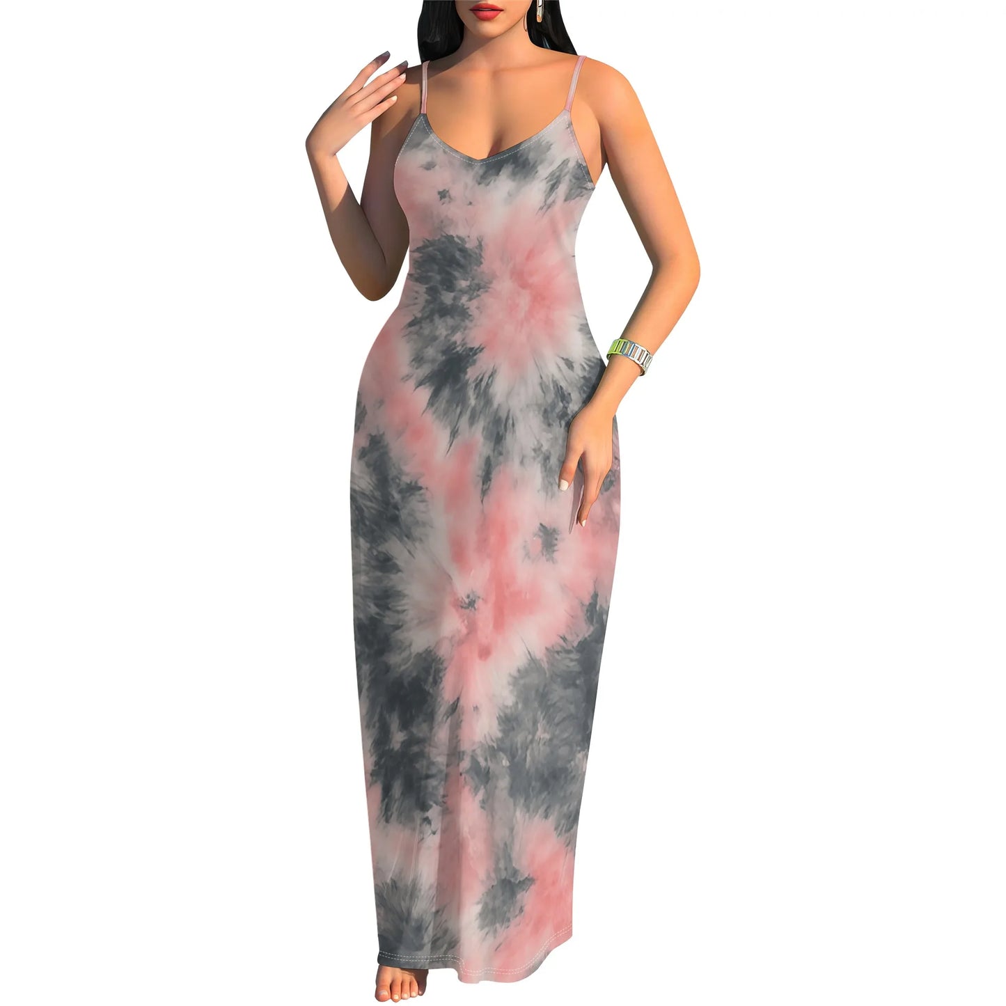 Tie-Dye Maxi Dress - Boho Spaghetti Strap Festival Style