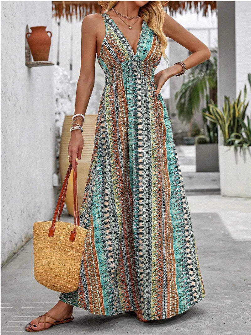 Summer Beach Dress - Print Suspender Party Style