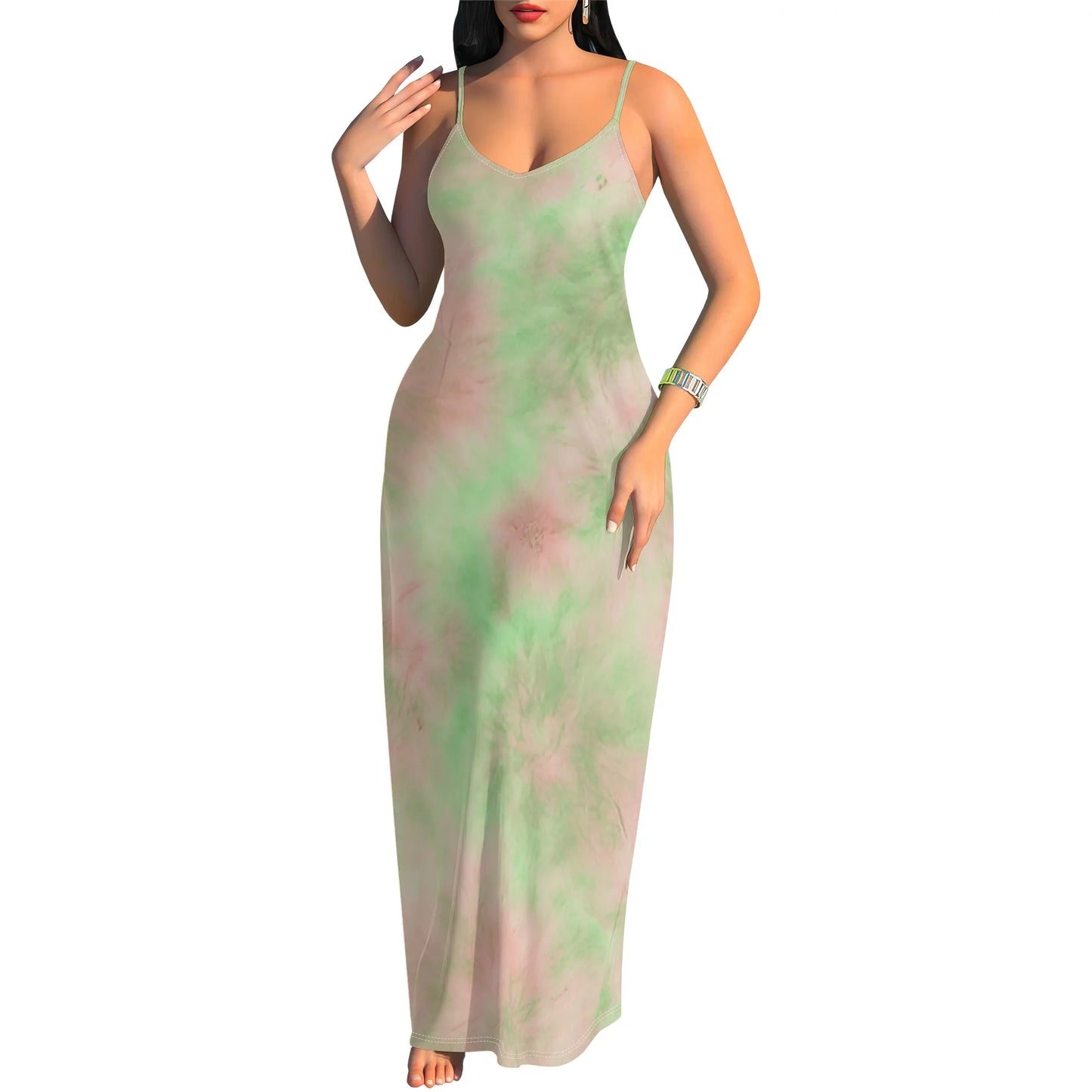 Tie-Dye Maxi Dress - Boho Spaghetti Strap Festival Style