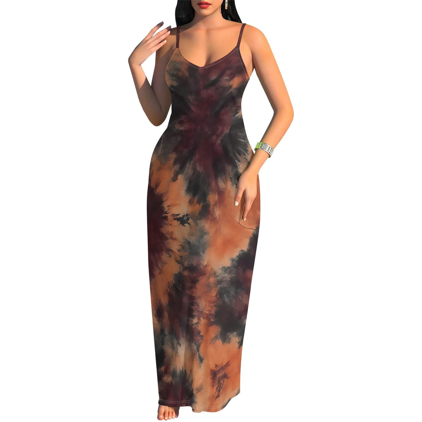 Tie-Dye Maxi Dress - Boho Spaghetti Strap Festival Style