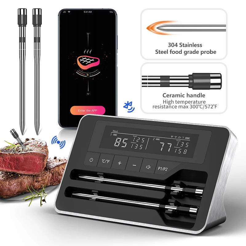 Wireless Bluetooth Meat Thermometer with Mobile App & LCD Display