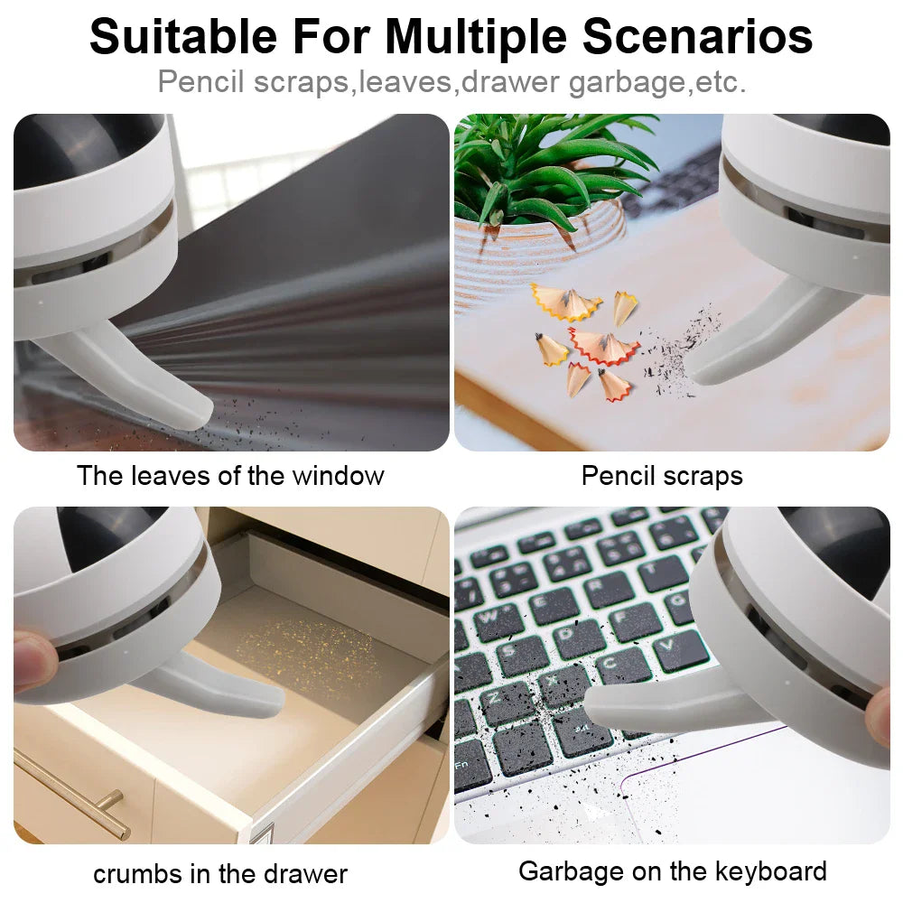 USB Rechargeable Desk Dust Vacuum - Mini Desktop Cleaner with Brush