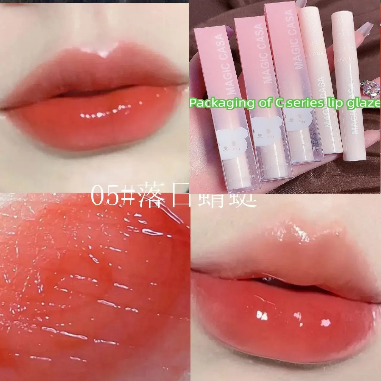 Cute Bear Lip Gloss Crystal Jelly Mirror Waterproof Liquid Lipstick Moisturizing Reducing Lip Lines Long Lasting Lip Ink Makeup