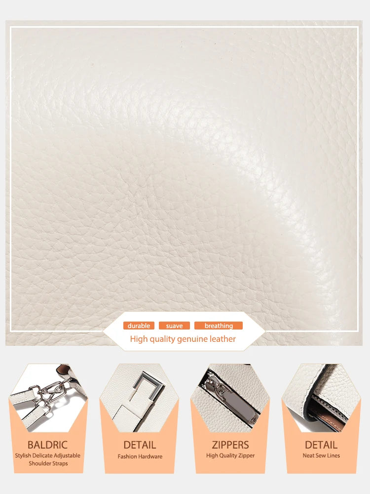 White Leather Designer Tote Bag - Zency Bucket Handbag