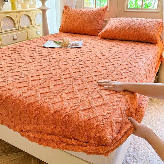 Jacquard Bed Cover Embossed Velvet Mattress Cover Bedsheet Mattress Protector Winter Warm Fitted Sheet Mattress Pad Thickened