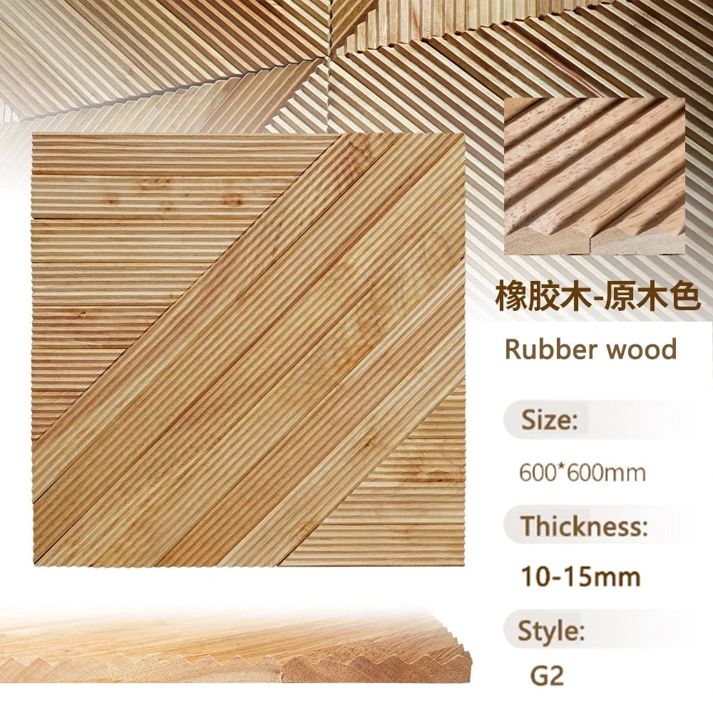 Mosaic Solid Wood Wall Panel 60x60cm - Natural Chinese Style Rubber Wood