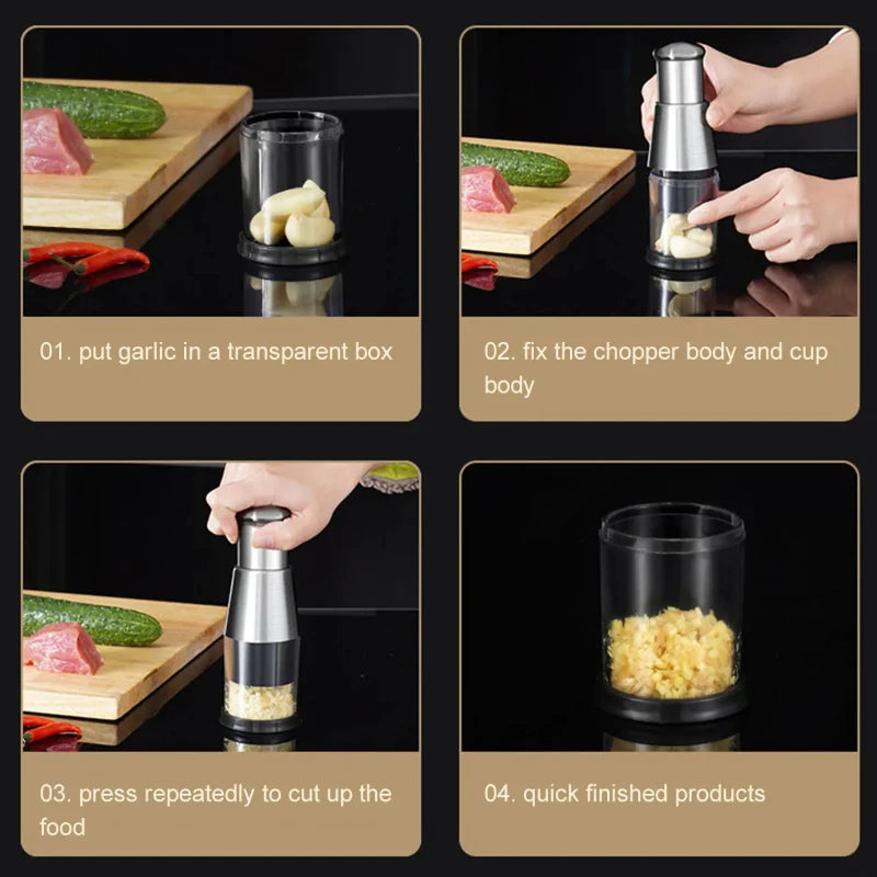 Stainless Steel Garlic Press - Manual Handheld Garlic Crusher