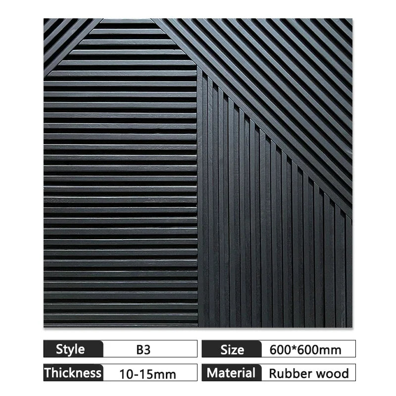 Mosaic Solid Wood Wall Panel 60x60cm - Natural Chinese Style Rubber Wood