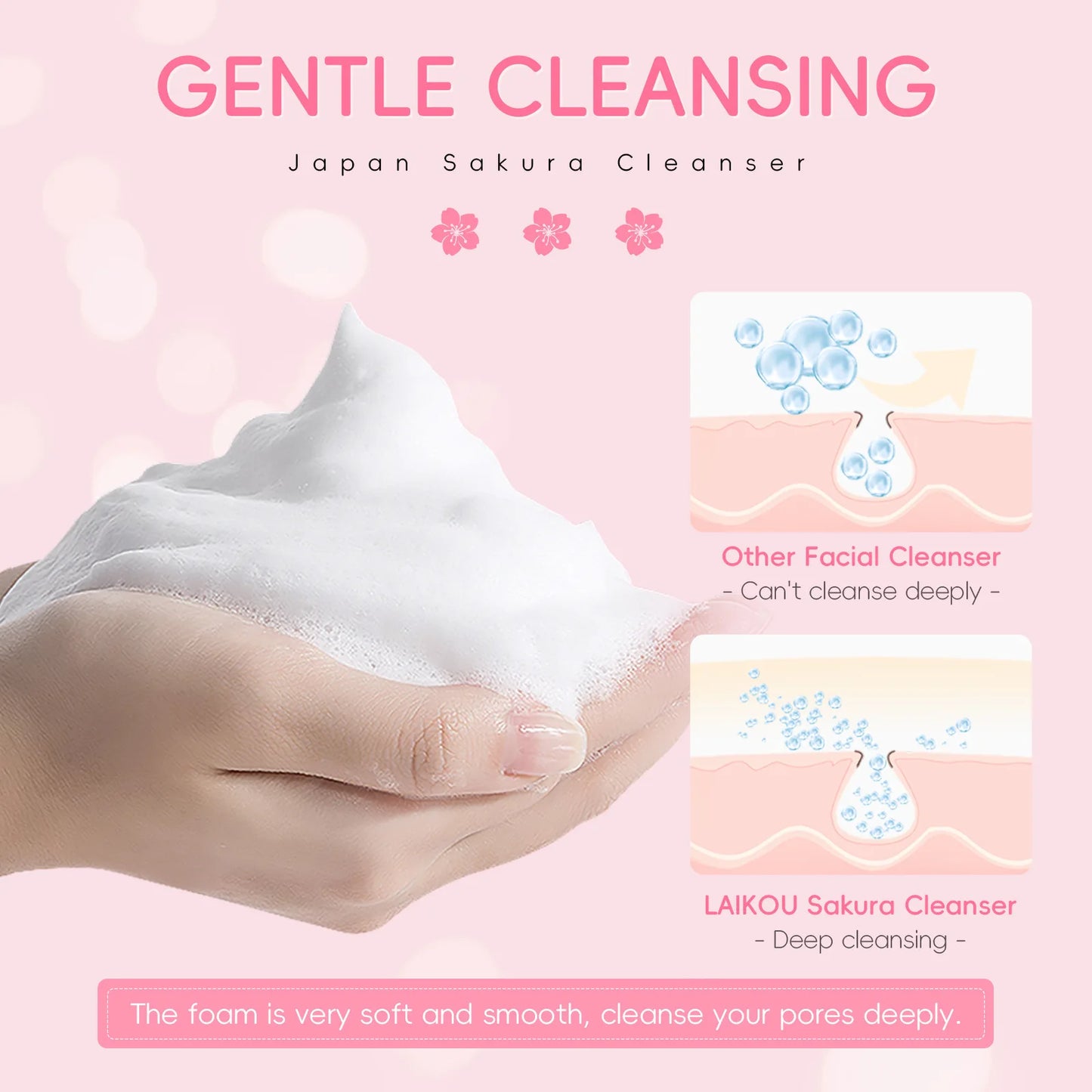 LAIKOU Sakura Cleanser 50g - Gentle Deep Cleaning & Pore Minimising