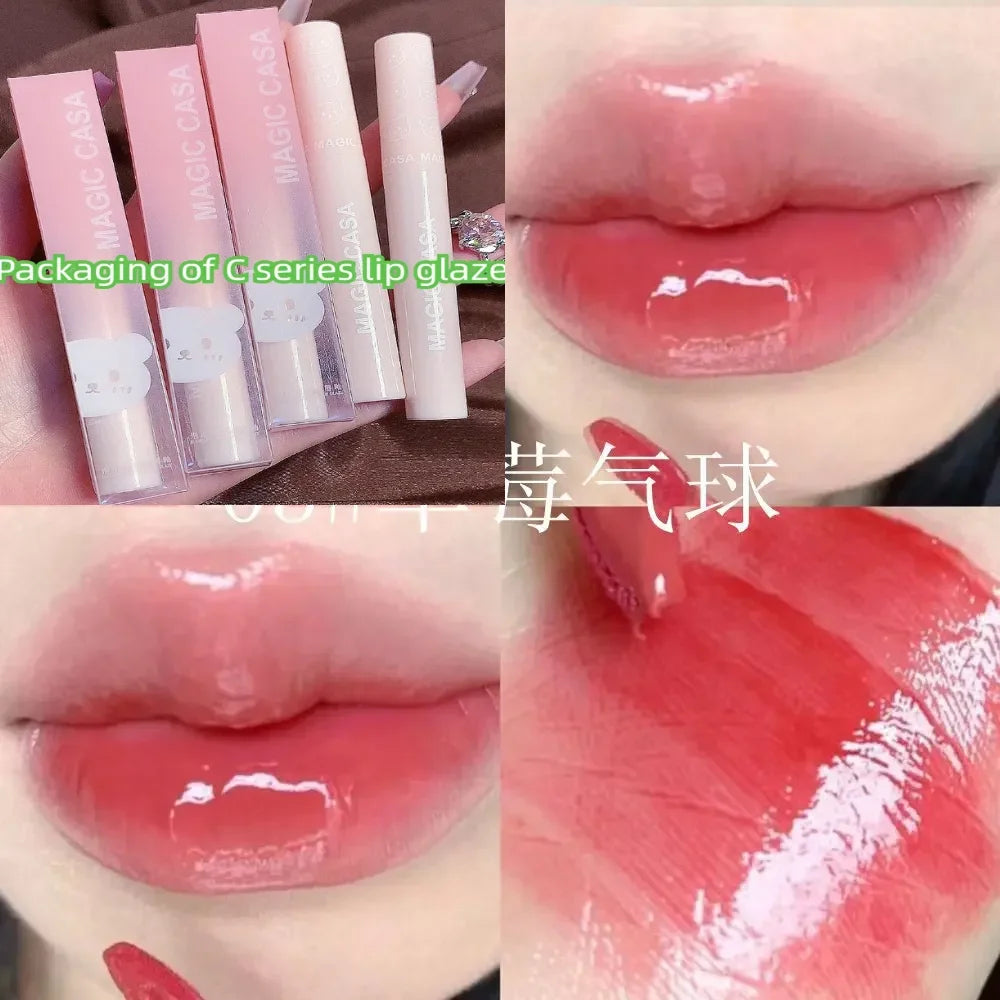 Cute Bear Lip Gloss Crystal Jelly Mirror Waterproof Liquid Lipstick Moisturizing Reducing Lip Lines Long Lasting Lip Ink Makeup