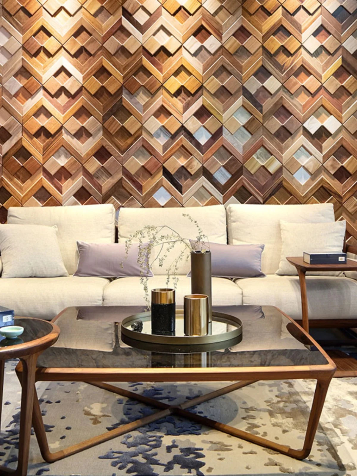 Mosaic Solid Wood Decorative Wall Panel - Background Wall Art for Living Rooms