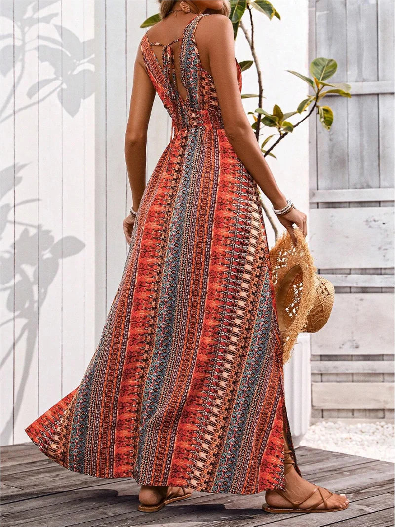 Summer Beach Dress - Print Suspender Party Style