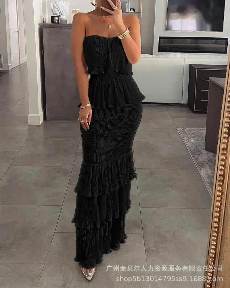 Tube Top Pleated Dress - Summer Ruffled Style