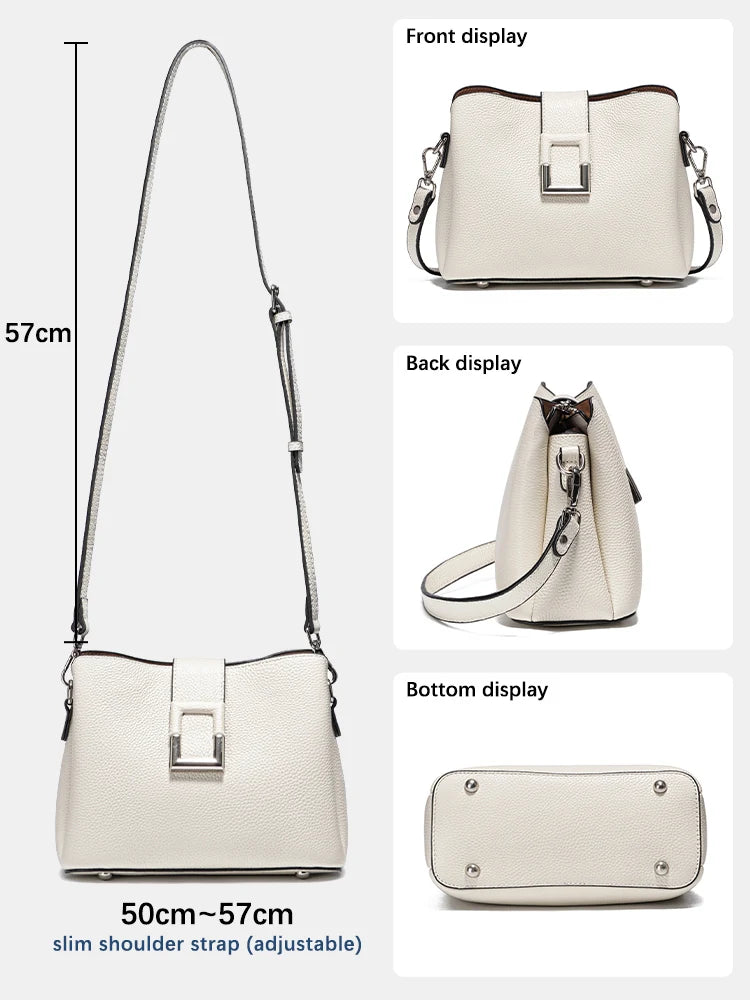 White Leather Designer Tote Bag - Zency Bucket Handbag