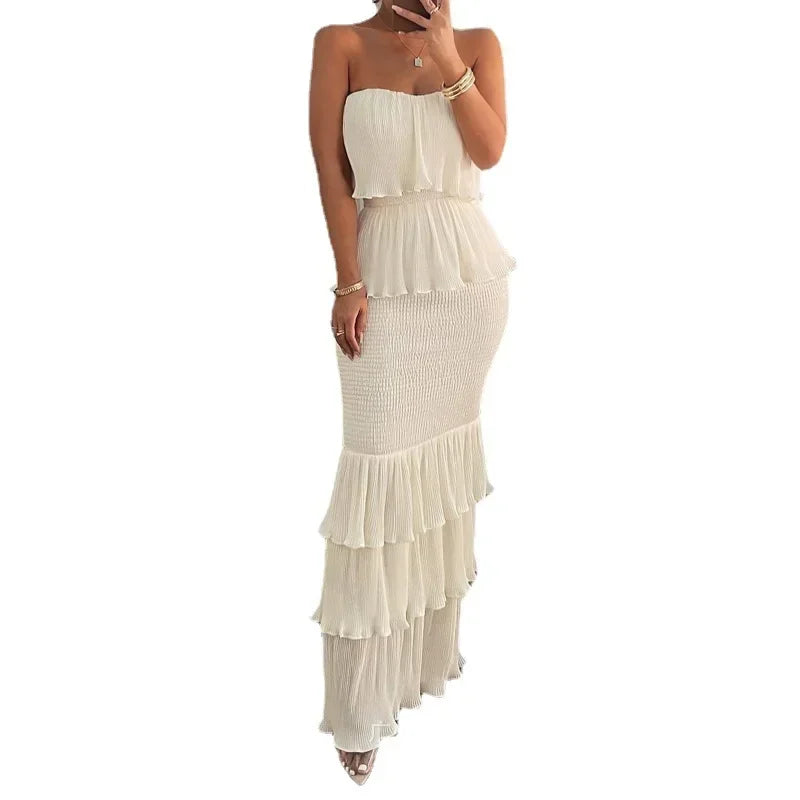 Tube Top Pleated Dress - Summer Ruffled Style