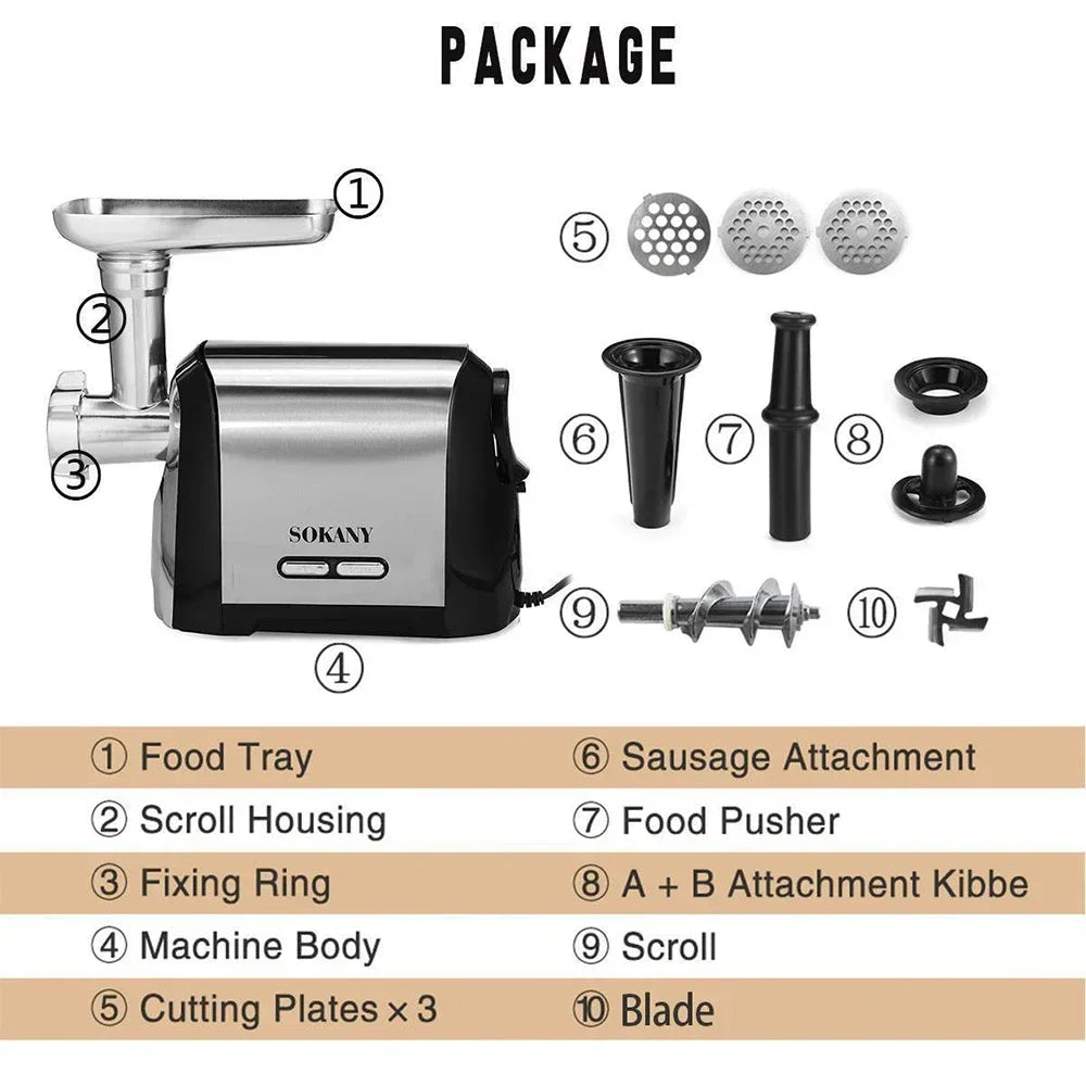 Professional Electric Meat Grinder - Stainless Steel Sausage Maker