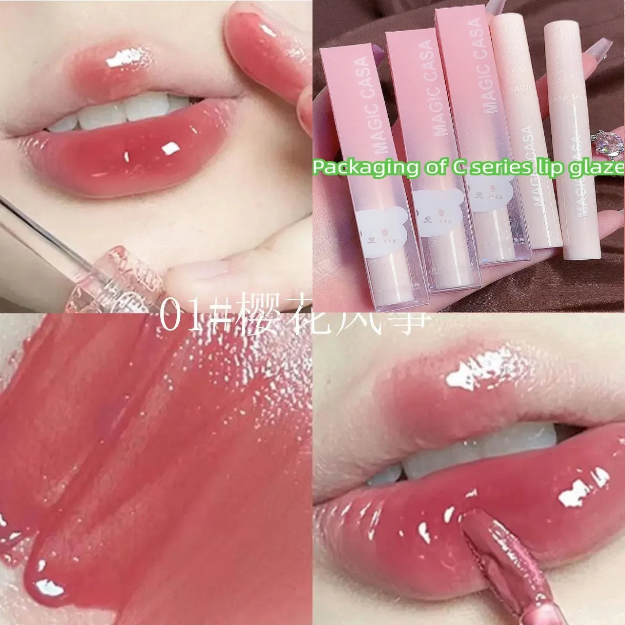 Cute Bear Lip Gloss Crystal Jelly Mirror Waterproof Liquid Lipstick Moisturizing Reducing Lip Lines Long Lasting Lip Ink Makeup