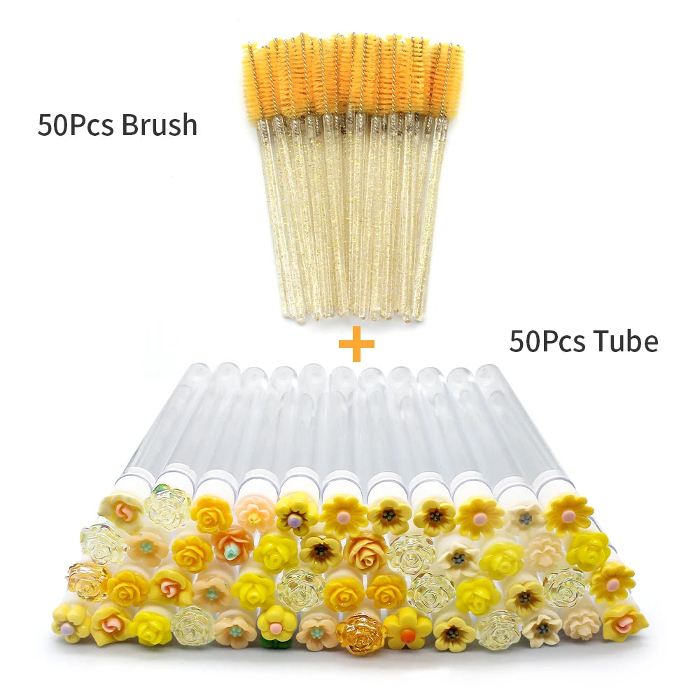 10/50PCS Reusable Eyelash Brush Tubes Eyebrow Brush Eyelash Wands Replaceable Dust-proof Cleaner Storage Tubes Makeup Tool