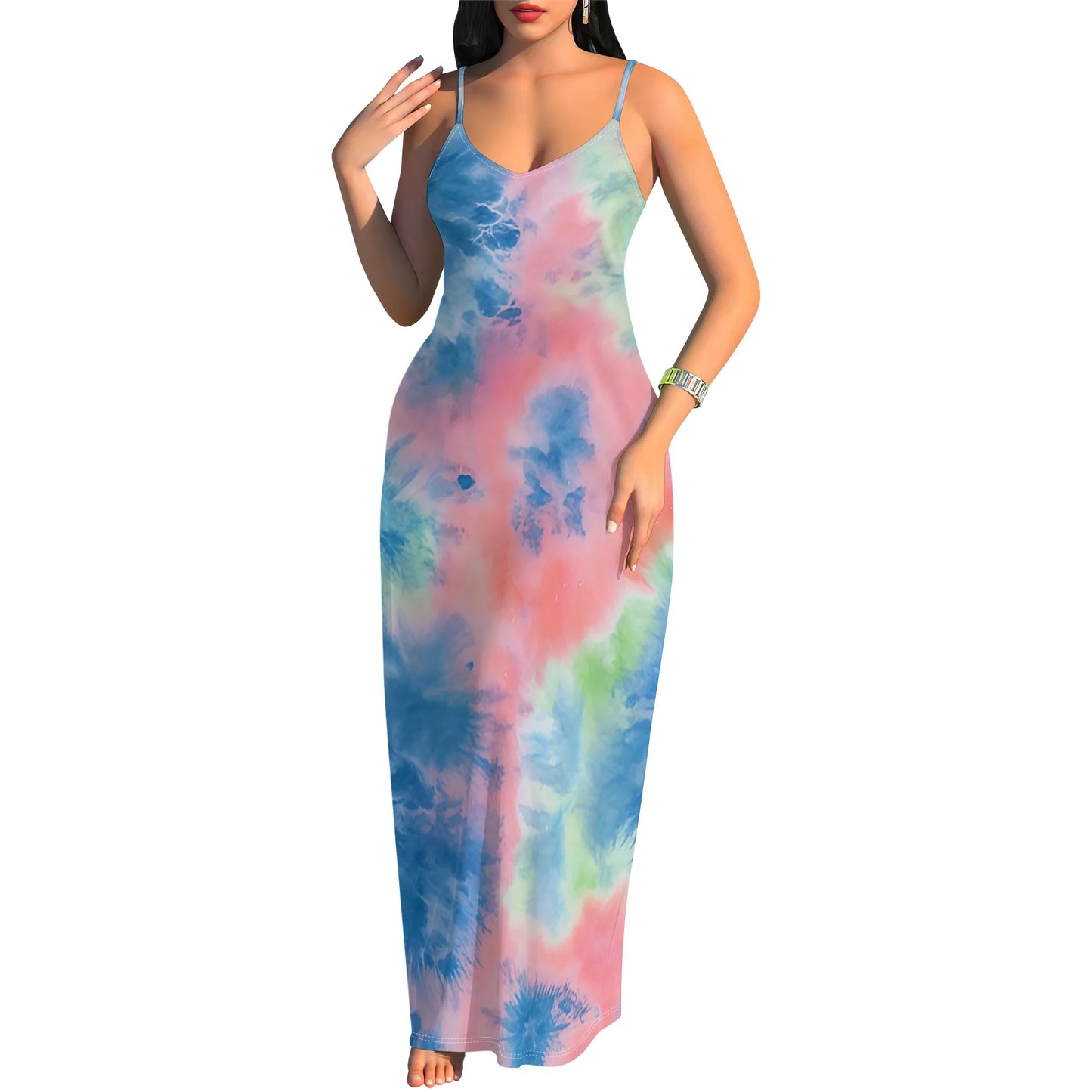 Tie-Dye Maxi Dress - Boho Spaghetti Strap Festival Style
