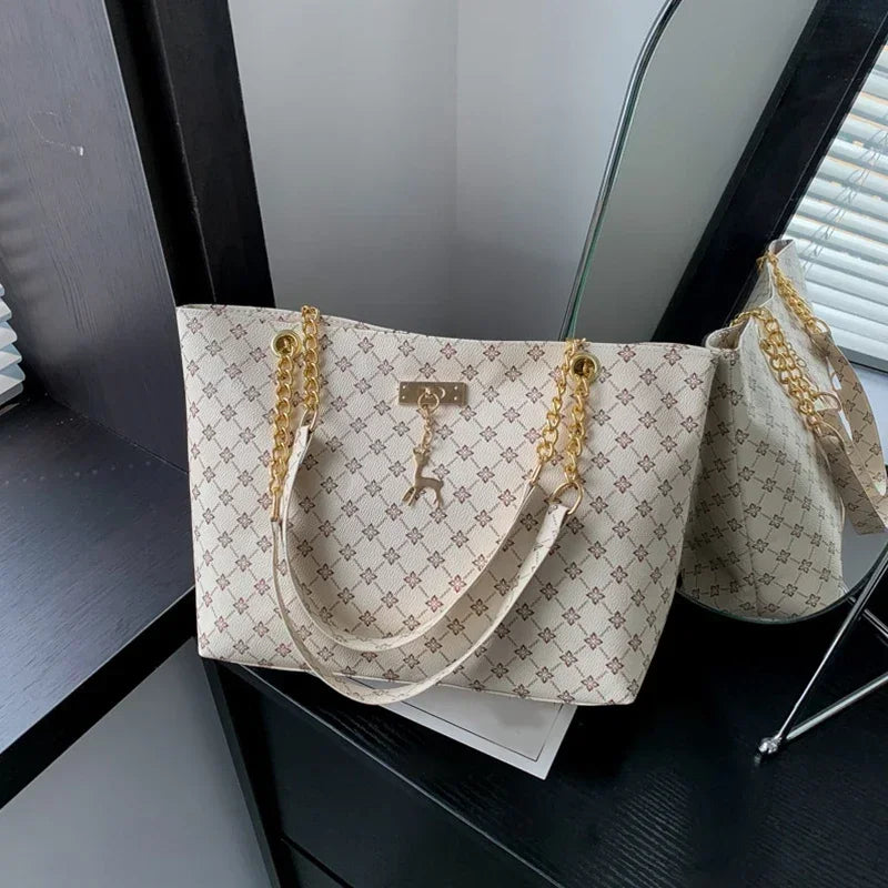 Large Capacity Printed Shoulder Bag - Trendy Shopping Handbag