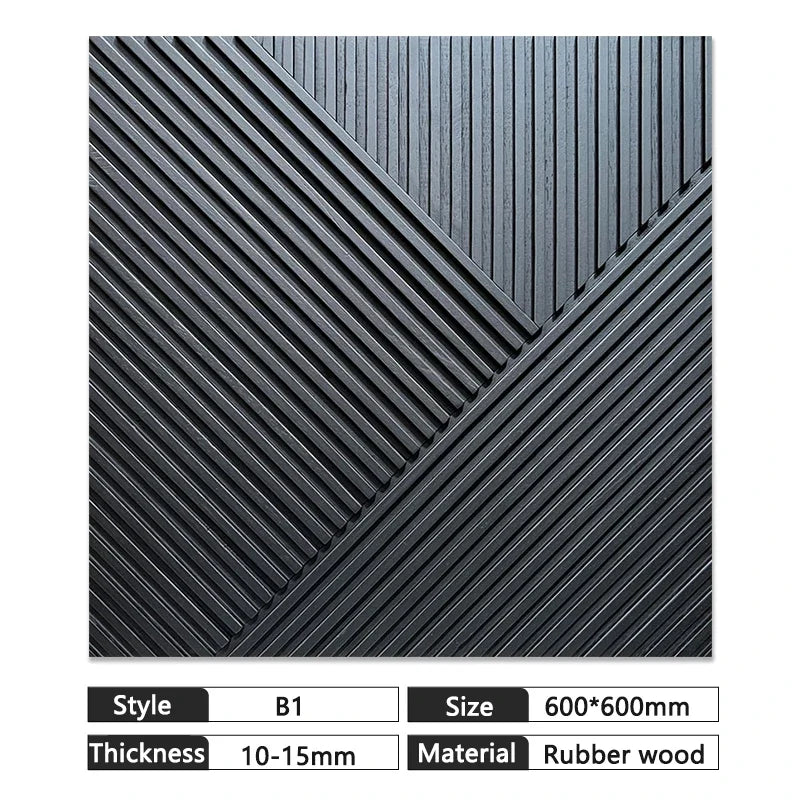 Mosaic Solid Wood Wall Panel 60x60cm - Natural Chinese Style Rubber Wood