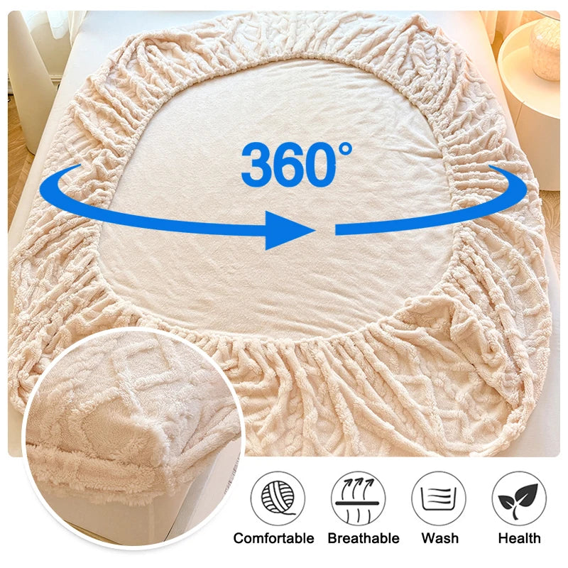 Jacquard Bed Cover Embossed Velvet Mattress Cover Bedsheet Mattress Protector Winter Warm Fitted Sheet Mattress Pad Thickened