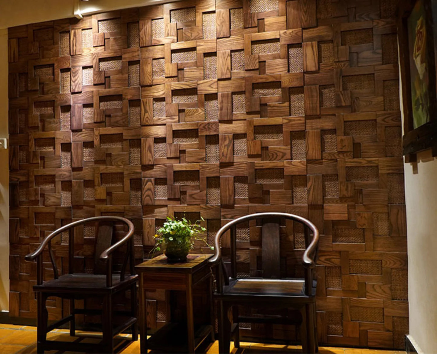 Mosaic Decorative Wall Panels - Rattan Weaving & Ash Wood, Retro Style