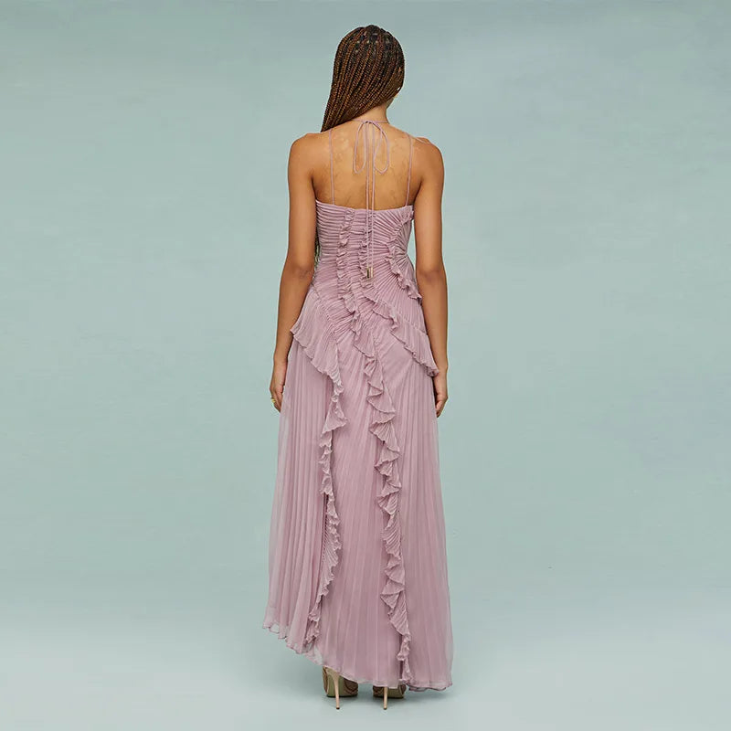 Elegant Lotus Edge Maxi Dress - Backless Halter Style