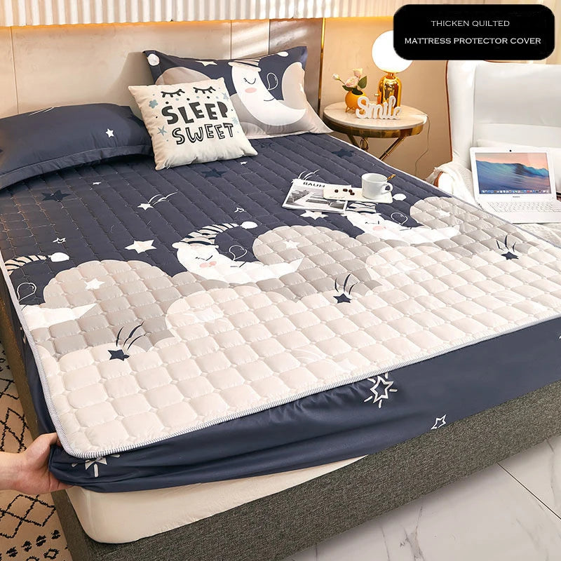 WASART Thicken quilted mattress protector cover couple 2 people luxury double bed elastic fitted sheet style protection pad 180