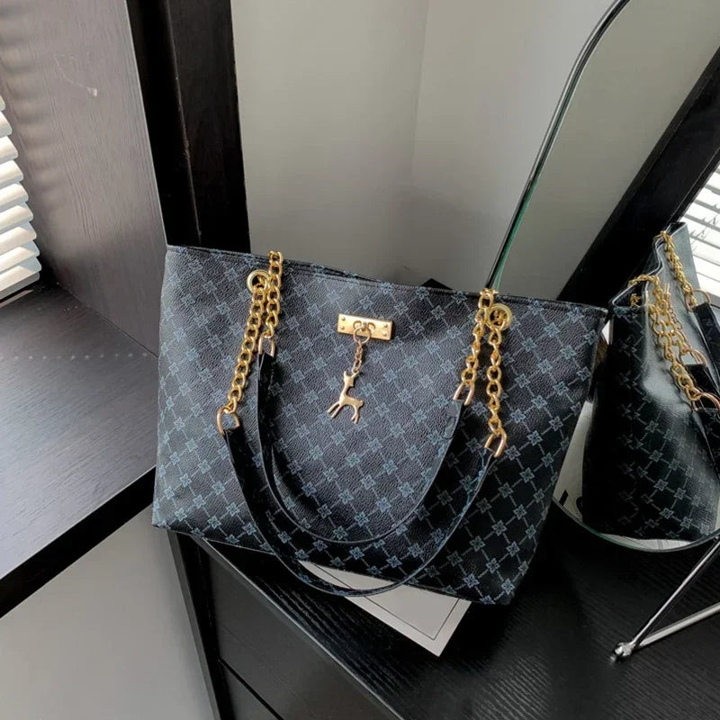 Large Capacity Printed Shoulder Bag - Trendy Shopping Handbag